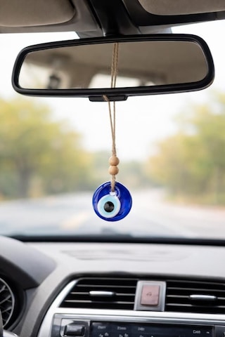 Mavi 4 Cm Cam Nazar Boncuğu Araç Dikiz Aynası Süsü Minimal İpli Oto İç Aksesuar