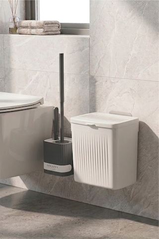 Banyo Çöp Kovası Ve Klozet Fırçası Duvara Yapıştırmalı Antrasit Fırça Antrasit-beyaz