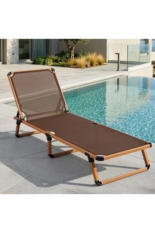 Missidea Alüminyum Katlanır Ve Taşınır Şezlong Teak+gold Black Kahverengi