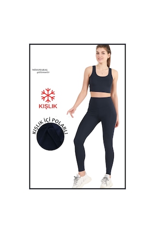 Missmaral Kadın Kışlık Içi Polarlı Yüksek Bel Toparlayıcı Tayt Lacivert Curve High Waist Fleece Winter 1028 Lacivert