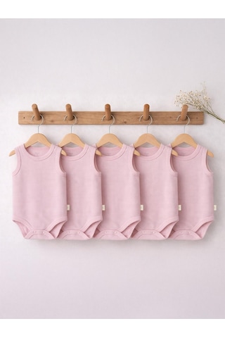Civil Baby Organik 5 Li Sıfır Kol 3-9 Ay Çıtçıtlı Badi - Pembe