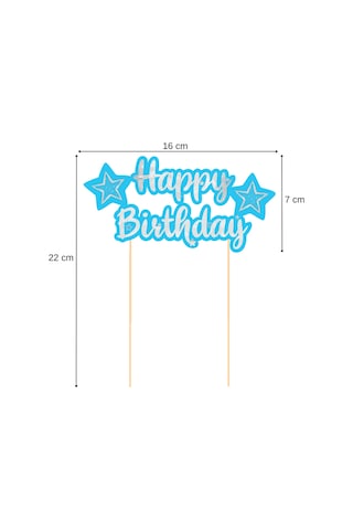 Mavi Gümüş Yıldız Temalı Happy Birthday Kaligrafi Pasta Üstü Süs Tüm Yaşlar
