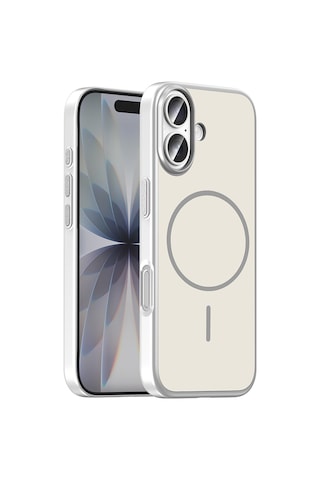 Apple iPhone Uyumlu 16 Kılıf M-safe Şarj Özellikli Zore Lora Pc Kapak - Gümüş