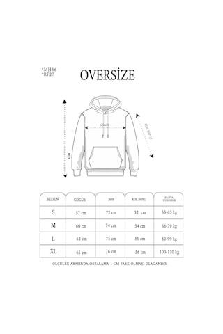 Mbb E-ticaret Erkek Nakışlı Kapüşonlu Oversize 3 İplik Pamuklu Sweatshirt Hoodie - Füme