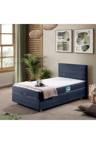 Sofia Tek Kişilik Baza Başlık Comfort Yatak Seti Lacivert 90 x 190