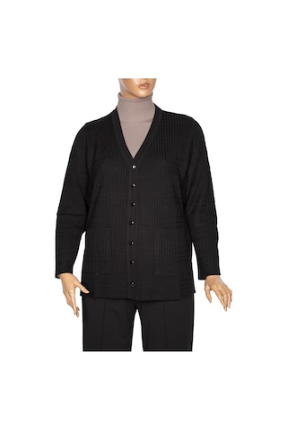 Hesna Kadın Nilay Anne Cepli Düğmeli Siyah Triko Ceket 001