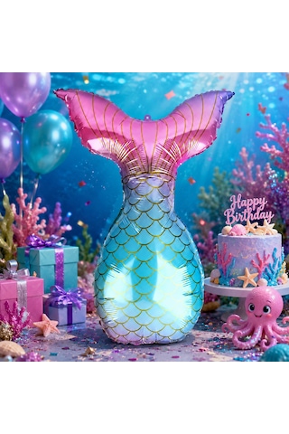Deniz Kızı Kuyruk Folyo Balon 85x52 Cm Doğum Günü Parti Dekorasyonu Çok Renkli
