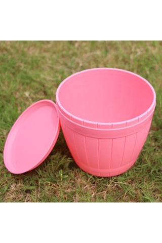 Sones 10 Adet İmitasyon Ahşap Fıçı Plastik Reçine Saksı Tepsili, Üst Çap: 19cm, Yükseklik: 16.5cm Pembe