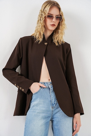 Bigdart Kadın Tek Düğmeli Oversize Blazer Ceket 0749 - Kahverengi