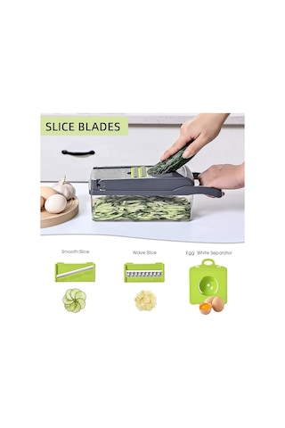 Likeable Sebze Doğrayıcı Dicer 13'ü 1 Arada 7 Bıçaklı Sebze Doğrayıcı Konteynerli Soğan Kesici Mutfak Için Mandoline Dilimleyici Yumurta Peynir Meyve Salatası Patates Havuç Sarımsak Gri Gri