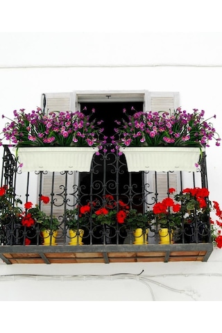 Yapay Çiçek Lila Papatya Küpeşte Askılı Saksıda Balkon Çiçeği Çiçek Sepeti