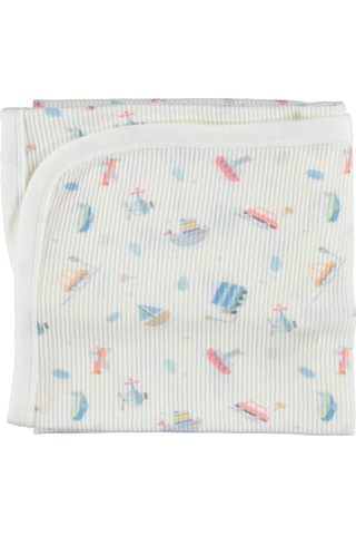 Bebek Baskılı Triko Uyku Battaniye Kaliteli Pamuklu Triko Bej