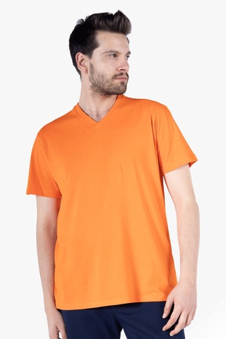 T-shirt V Yaka %100 Pamuk Turuncu
