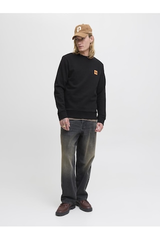 Jack & Jones Erkek Minimal Logo Baskili Bisiklet Yaka Sweatshirt - Brandy - 12279256 Black