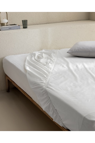 Manon Çift Kişilik %100 Pamuk Ranforce Lastikli Çarşaf - Beyaz Beyaz