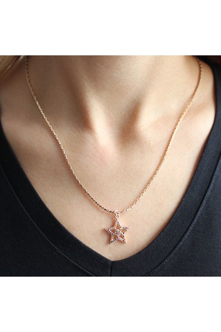 Renkli Zirkon Taşlı Gold Kolye Gold