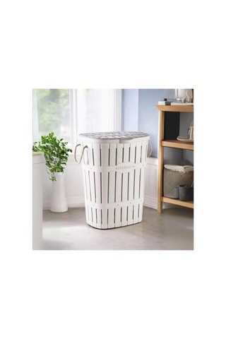 Hafif Plastik Bambu Halatlı Kirli Çamaşır Sepeti, 65 L Açık Bej