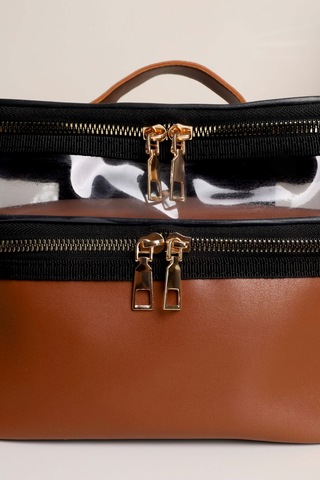 Ankaflex Çift Bölmeli Deri Kadın Makyaj Çantası