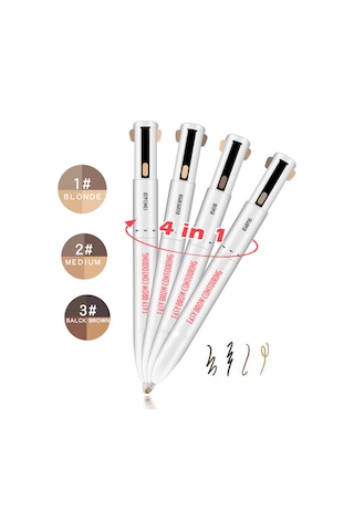 Gajeena 4 Renkli Döner Kalemli Kaş Kalemi - 02 Orta Ton, Plastik Gövde, Pratik Kullanım