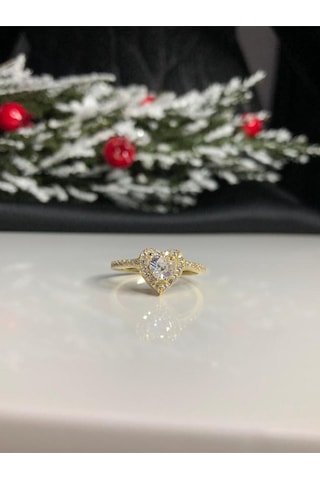 Vog Swarovski Taşlı Beyaz Kalpli 925 Ayar Gümüş Yüzük