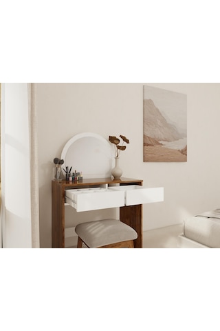 Huzur Makyaj Masası Amalfi Beyaz Kahverengi