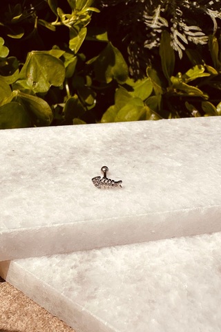 Balık Model Zirkon Taşlı Özel Tasarım Gümüş Renk Stainless Steel Çelik Tragus Helix Piercing