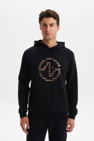 AR-MA Arma Erkek Slim Fit Örme Interlok Kapüşonlu Kanguru Cepli Sweatshirt Yazı Baskılı %80 Pamuk %14 Polyester %6 Elastane K30254685302 Siyah