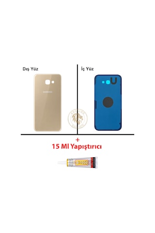 Samsung Galaxy A7 2017 A720 Gold Renk Arka Kapak + B7000 Yapıştırıcı Arka Cam Batarya Kapağı Pil Kapağı Lazer Kesim Back Cover Galaxy A7 2017 Uyumlu