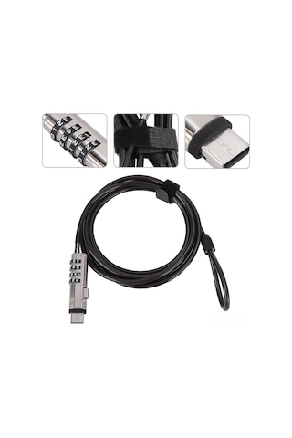 Konesam Usb Cihazları İçin 4 Basamaklı Şifreli Kilit - Alüminyum Birleşmeli Dayanıklı Çelik Kablo İle Bilgisayar Anti-calinti Korumasi