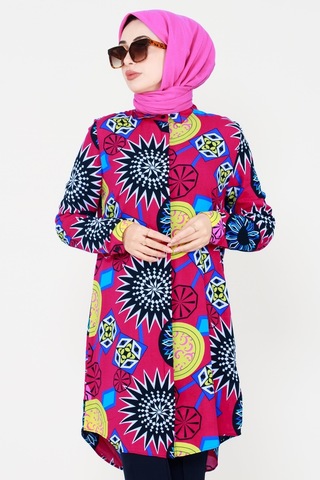 Sevitli Etnik Desenli Viscon Tunik-fuşya-3125-fuşya Fuşya