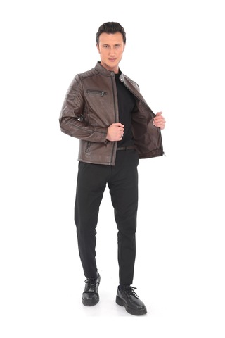 Newzaya Hakiki Deri Erkek Ceket Klasik Şıklıkla Buluşan Modern Stil Kahverengi
