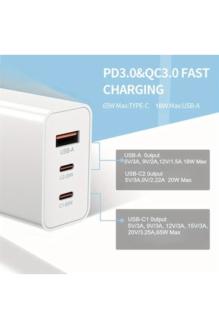 Xuweiwei 65w Gan Şarj Cihazı 2si 1 Arada 15m Kablo Hızlı Duvar Şarj Aleti Macbook İphone Samsung Dell İpad Uyumlu Altın