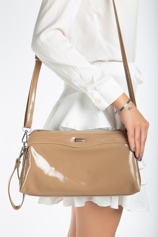 Kadın Portföy Cüzdan Çanta Vizon Rugan 3 Bölmeli Uzun Kısa Askılı-3227 Vizon