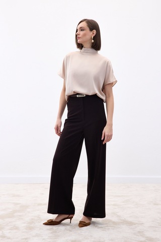 Sateen Palazzo Krep Pantolon - Kahve-136712 kahve