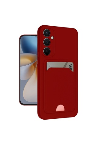 Samsung Galaxy S24 Fe Kılıf Kelvin Kartvizitli Silikon - Kırmızı Düz Renkli
