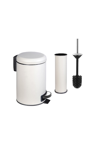 SİLİWAX Elit Ikili Banyo Seti Bej 3 lt Çöp Kovası Tuvalet Fırçası Bej