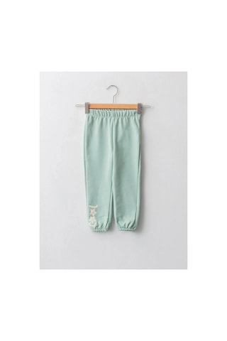 LC Waikiki Lcw Baby Yeşil Beli Lastikli Baskılı Kız Bebek Jogger Eşofman Alt Dull Green