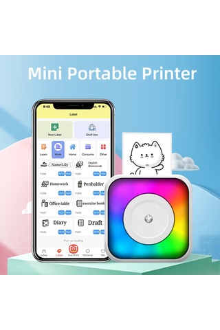 Lemestar C31 Kablosuz Bt Mini Isı Yazıcı, Renkli Işıklı, 1200mah Pil, 57x25cm Termal Kağıt, Not/resim/metin Yazdırma, Usb-c Şarj, Beyaz