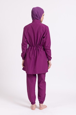 Kadın 23203 Büzgülü Paraşüt Tam Tesettür Mayo Mürdüm-mürdüm 33941 - 1 Mürdüm