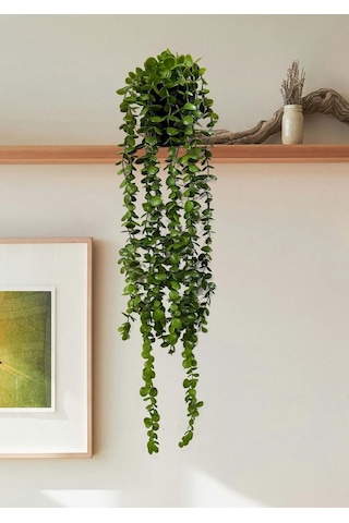 Saksıda Yapay Çiçek Elmas Yoğun Yapraklı Koyu Yeşil Okaliptus Sarkıtı 70 CM