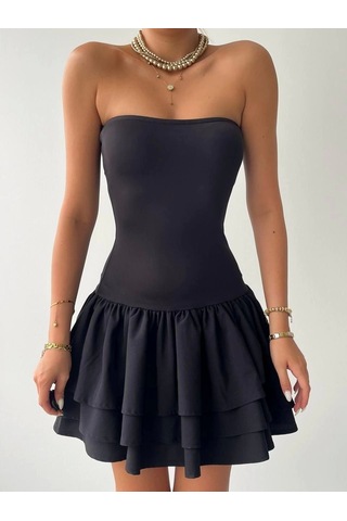 Defymoda Vosges Straplez Mini Elbise Siyah