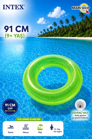 Mainshop Intex Fosforlu Neon Büyük Boy Deniz Simidi 91 Cm 9+ Yaş Yetişkin - Çocuk Havuz Simidi M- 59262