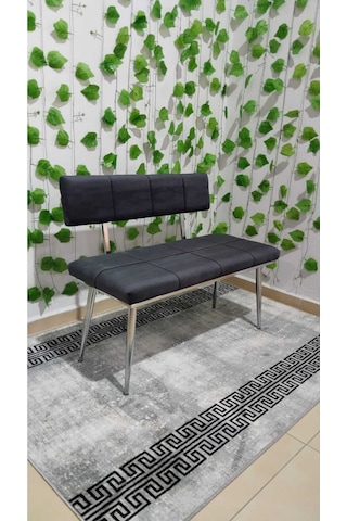 Özcan Metal Krom Metal Ayaklı Bench Sırtlı Mutfak Salon Antre Yatak Odası Puf Bank Oturak Takımı Antrasitgri