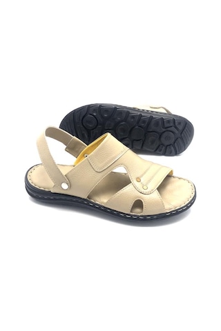 Derilax Hakiki Deri Tam Ortopedik Masajlı Erkek Sandalet Bej