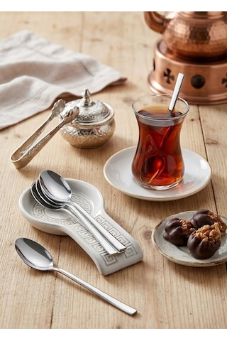 12 Adet Paslanmaz Çelik Lüx Çay Kaşığı Çubuk Çay Kaşığı Gri