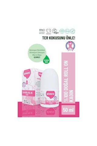 Siveno %100 Doğal Roll On Kadın Deodorant Ter Kokusu Önleyici Bitkisel Leke Bırakmayan Vegan 50 ML