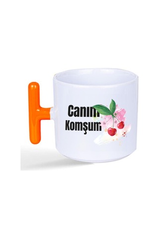 Canım Komşum Baskılı Turuncu Kulplu T Kupa