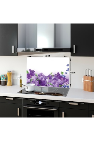 Decorıta Cam Ocak Arkası Koruyucu | Mor Çiçek