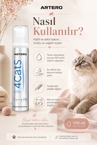 Artero 4cats Kediler İçin Özel Parlaklık Ve Yumuşaklık Verici Tüy Kremi 100 Ml