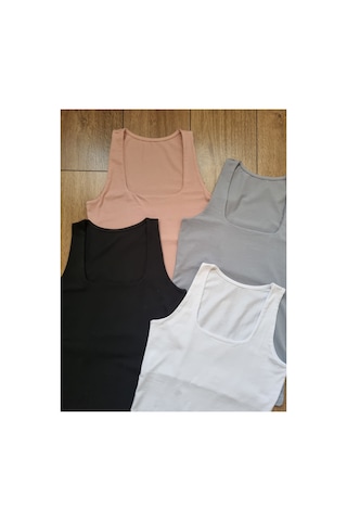 Demirsa Boutique Kare Yaka 4'lü Pudra, Mavi, Siyah Ve Beyaz Renk Pamuklu Kadın Atlet Çok Renkli
